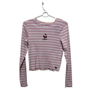 Hollister Women’s NWT Cherry Striped Long Sleeve Crop Top Size Large
